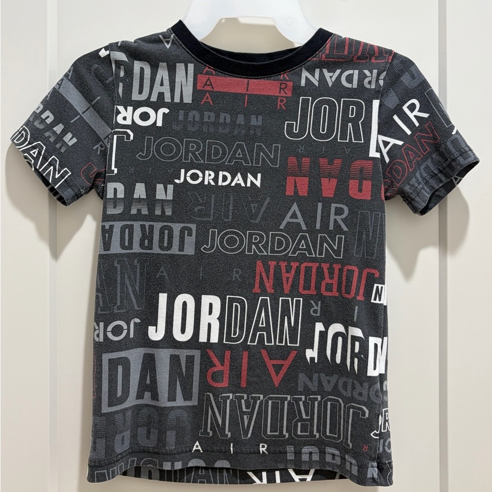 Jordan Black Short-Sleeve Tee with Red & White Logo Print